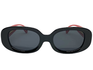 Classy Elegant Modern Retro Style SUNGLASSES Oval Black & Red Frame 80762