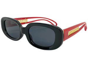 Classy Elegant Modern Retro Style SUNGLASSES Oval Black & Red Frame 80762