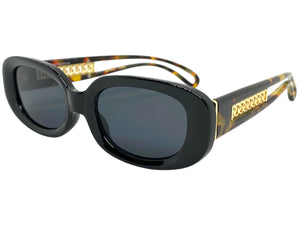 Classy Elegant Modern Retro Style SUNGLASSES Oval Black & Tortoise Frame 80762