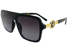 Classy Elegant Luxury Designer Style SUNGLASSES Black Frame with Gold Medallion 4065