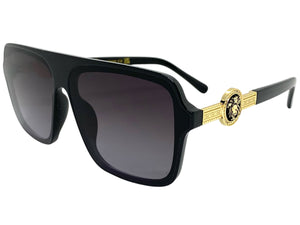 Classy Elegant Luxury Designer Style SUNGLASSES Black Frame with Gold Medallion 4065