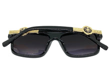 Classy Elegant Luxury Designer Style SUNGLASSES Black Frame with Gold Medallion 4065