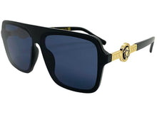 Classy Elegant Luxury Designer Style SUNGLASSES Black Frame with Gold Medallion 4065