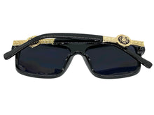 Classy Elegant Luxury Designer Style SUNGLASSES Black Frame with Gold Medallion 4065