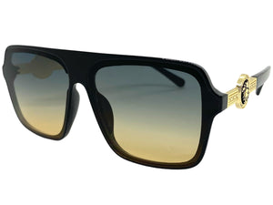 Classy Elegant Luxury Designer Style SUNGLASSES Black Frame with Gold Medallion 4065