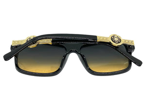 Classy Elegant Luxury Designer Style SUNGLASSES Black Frame with Gold Medallion 4065