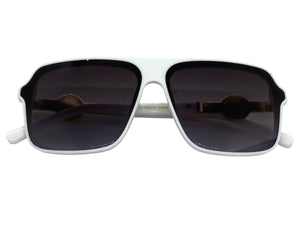 Classy Elegant Luxury Designer Style SUNGLASSES White Frame with Gold Medallion 4065