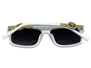 Classy Elegant Luxury Designer Style SUNGLASSES White Frame with Gold Medallion 4065