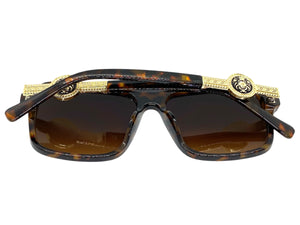 Classy Elegant Luxury Designer Style SUNGLASSES Tortoise Frame with Gold Medallion 4065