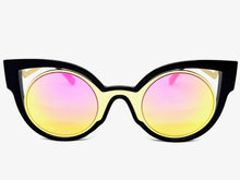 Classic Vintage Retro Cat Eye Style SUNGLASSES Funky Black Frame - Pink Lens 1737