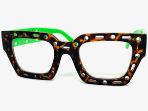 Classic Modern Retro Style Clear Lens EYEGLASSES Large Thick Tortoise & Green Frame 81122