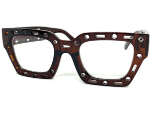 Classic Modern Retro Style Clear Lens EYEGLASSES Large Thick Brown Frame 81122