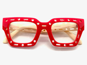 Classic Modern Retro Style Clear Lens EYEGLASSES Large Thick Red Frame 81122