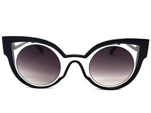 Classic Vintage Retro Cat Eye Style SUNGLASSES Funky Black & White Frame 1737