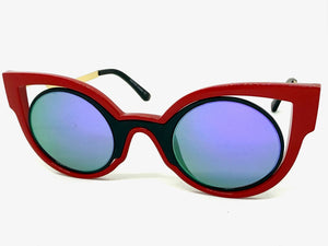 Classic Vintage Retro Cat Eye Style SUNGLASSES Funky Red Frame - Purple Lens 1737