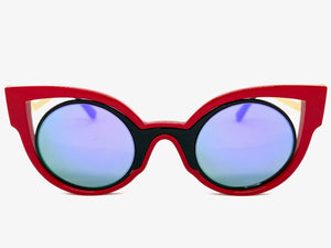 Classic Vintage Retro Cat Eye Style SUNGLASSES Funky Red Frame - Purple Lens 1737