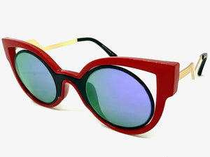 Classic Vintage Retro Cat Eye Style SUNGLASSES Funky Red Frame - Purple Lens 1737