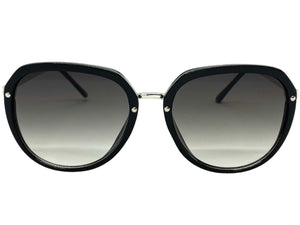 Classic Vintage Retro Style SUNGLASSES Round Black & Silver Frame 6025