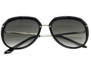 Classic Vintage Retro Style SUNGLASSES Round Black & Silver Frame 6025