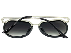 Classic Vintage Retro Style SUNGLASSES Round Black & Silver Frame 6025