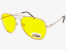 Classic Vintage Retro Aviator Style SUNGLASSES Gold Frame Yellow Lens 1019