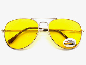 Classic Vintage Retro Aviator Style SUNGLASSES Gold Frame Yellow Lens 1019
