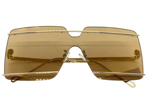 Oversized Modern Contemporary Shield Style SUNGLASSES Large Gold Frame 5293