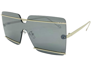 Oversized Modern Contemporary Shield Style SUNGLASSES Large Silver Frame 5293