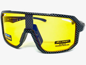 Sporty Shield Blue Light Night Driving HD Lens SUNGLASSES Large Carbon Fiber Frame 3509