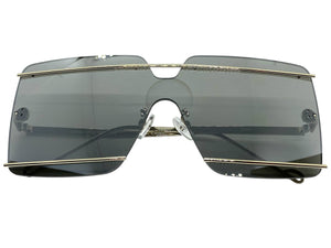 Oversized Modern Contemporary Shield Style SUNGLASSES Large Silver Frame 5293