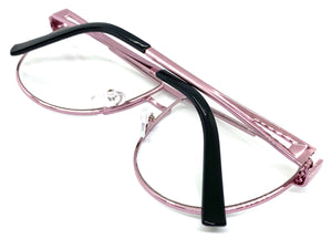 Classic Vintage Retro Style Clear Lens EYEGLASSES Chrome Pihk Frame 163889