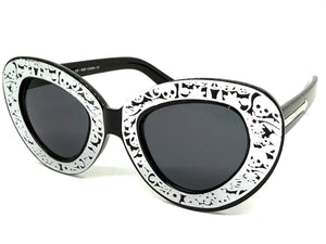 Exaggerated Classic Vintage Retro Cat Eye Style SUNGLASSES Funky Black & Silver Frame 1650