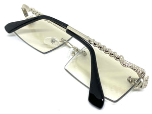 Classy Elegant Luxury Modern Designer Style SUNGLASSES Silver Rimless Frame E0966