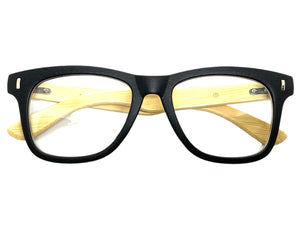 Classic Vintage Retro Style Clear Lens EYEGLASSES Black & Wooden Frame 540845