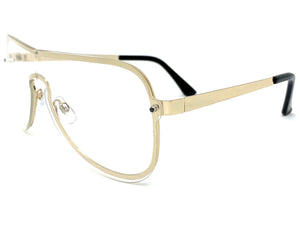 Classy Elegant Modern Retro Shield Style Clear Lens EYEGLASSES Gold Frame 7483