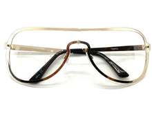 Classy Elegant Modern Retro Shield Style Clear Lens EYEGLASSES Gold Frame 7483