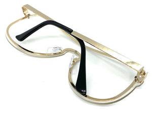 Classy Elegant Modern Retro Shield Style Clear Lens EYEGLASSES Gold Frame 7483