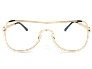 Classy Elegant Modern Retro Shield Style Clear Lens EYEGLASSES Gold Frame 7483