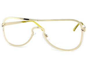 Classy Elegant Modern Retro Shield Style Clear Lens EYEGLASSES Gold Frame 7483