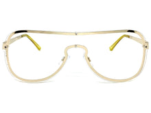 Classy Elegant Modern Retro Shield Style Clear Lens EYEGLASSES Gold Frame 7483