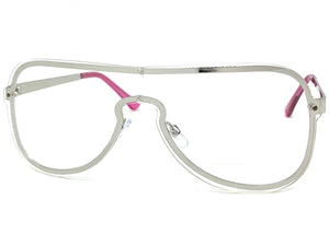 Classy Elegant Modern Retro Shield Style Clear Lens EYEGLASSES Silver Frame 7483