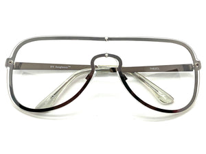 Classy Elegant Modern Retro Shield Style Clear Lens EYEGLASSES Gunmetal Frame 7483