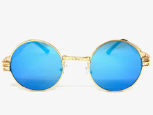 Classic Vintage Retro Style SUNGLASSES Round Gold Frame - Blue Lens 2341