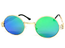 Classic Vintage Retro Style SUNGLASSES Round Gold Frame - Green Lens 2341