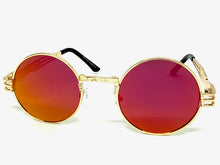 Classic Vintage Retro Style SUNGLASSES Round Gold Frame - Reddish Gold Lens 2341