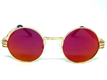Classic Vintage Retro Style SUNGLASSES Round Gold Frame - Reddish Gold Lens 2341