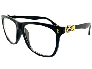 Classic Vintage Retro Style Clear Lens EYEGLASSES Black Frame Gold Cross 1368