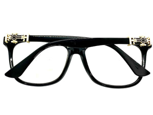 Classic Vintage Retro Style Clear Lens EYEGLASSES Black Frame Gold Cross 1368