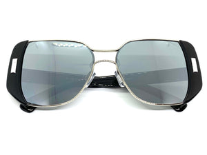 Classic Vintage Retro Style SUNGLASSES Square Black & Silver Frame 4438