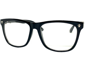 Classic Vintage Retro Style Clear Lens EYEGLASSES Black Frame Silver Cross 1368